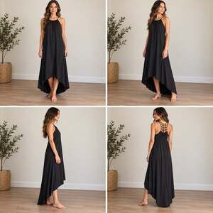 Nicole Miller New York Maxi Dress Womens Small Black Strappy Back High Low NWT